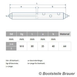 DIY embout avec filetage interne à sertissage man, Filetage à droite -  M6 x 3-4 mm - Acier inoxydable A4 (AISI 316)