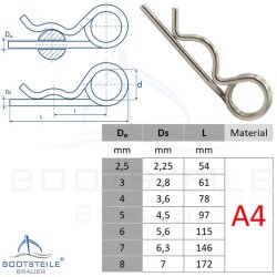 Goupille beta double similaire à DIN 11024 - 2,5 x 54 mm  - Acier inoxydable A4