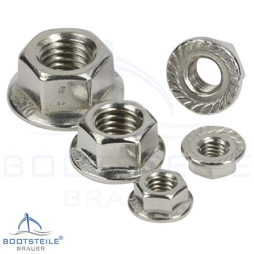 Hexagon flange nuts with serration DIN 6923 - stainless steel A2 (AISI304)