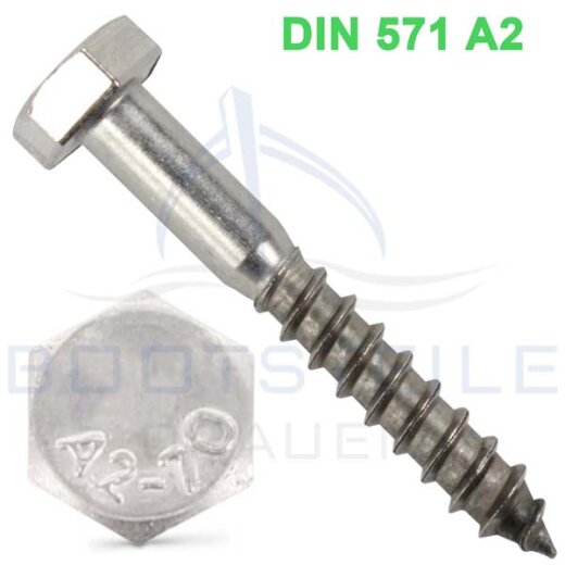 Hexagon head wood screws DIN 571 - 6 x 100 mm - Stainless Steel A2 (AISI 304)