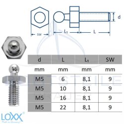 LOXX® screw with metric thread M5 x 16 - Chrome