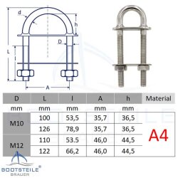 U-Bolzen, schwere Ausführung M10 x 100 - Edelstahl A4 (AISI 316) (AISI 316)