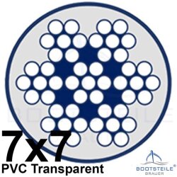 Edelstahl - Drahtseil 7x7 mittelweich, PVC transparent ummantelt - Edelstahl A4 (AISI 316)