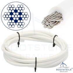 PVC white coated wire rope semi-soft 7x7 D= 3 / 5 mm -...