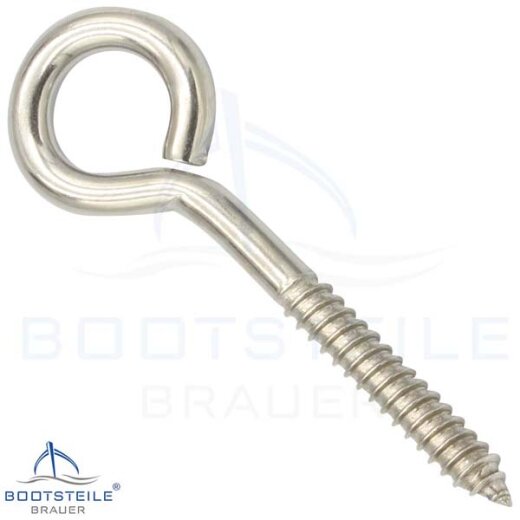 Screw eye with wood thread, heavy duty 8 x 108 mm, Eye 20 mm - Stainless steel V4A