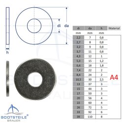 Unterlegscheiben Edelstahl Form-A ohne Fase V4A V4A DIN 125 10,5 mm für M10  - U-Scheiben Beilagscheiben Metallscheiben Edelstahlscheiben