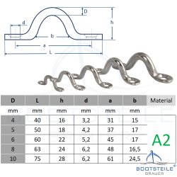 Eye strap D= 10 x 75 mm - Stainless steel V2A