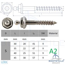 LOXX autotaraudage Vis 5,0 mm, similaire à DIN571 - acier inoxydable A2