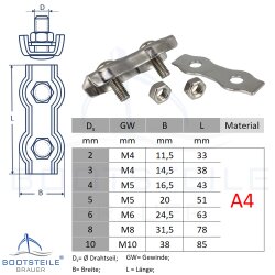 DUPLEX Drahtseilklemme 3 x M4 mm - Edelstahl A4 (AISI 316)