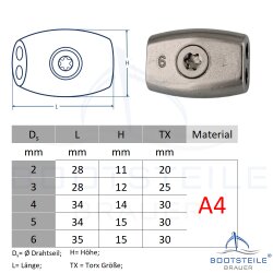 Egg shaped wire rope clip 4 mm - Stainless steel V4A