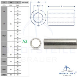 Écrou Cylindrique à rallonge M8 x 30 - Acier Inoxydable V2A