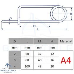 Épingle de sécurité 2x60 mm - Acier Inoxydable V4A