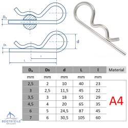 Federstecker Einfach 5153 - 3 x 55 mm - Edelstahl A4 (AISI 316)