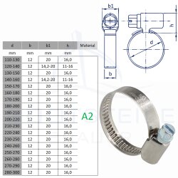 Colliers de serrage à crémaillière DIN 3017, forme A, Largeur H12 - acier inoxydable A4 (W4) - AISI 304