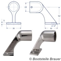 Handrail end fitting 60°, high, Polished investment...